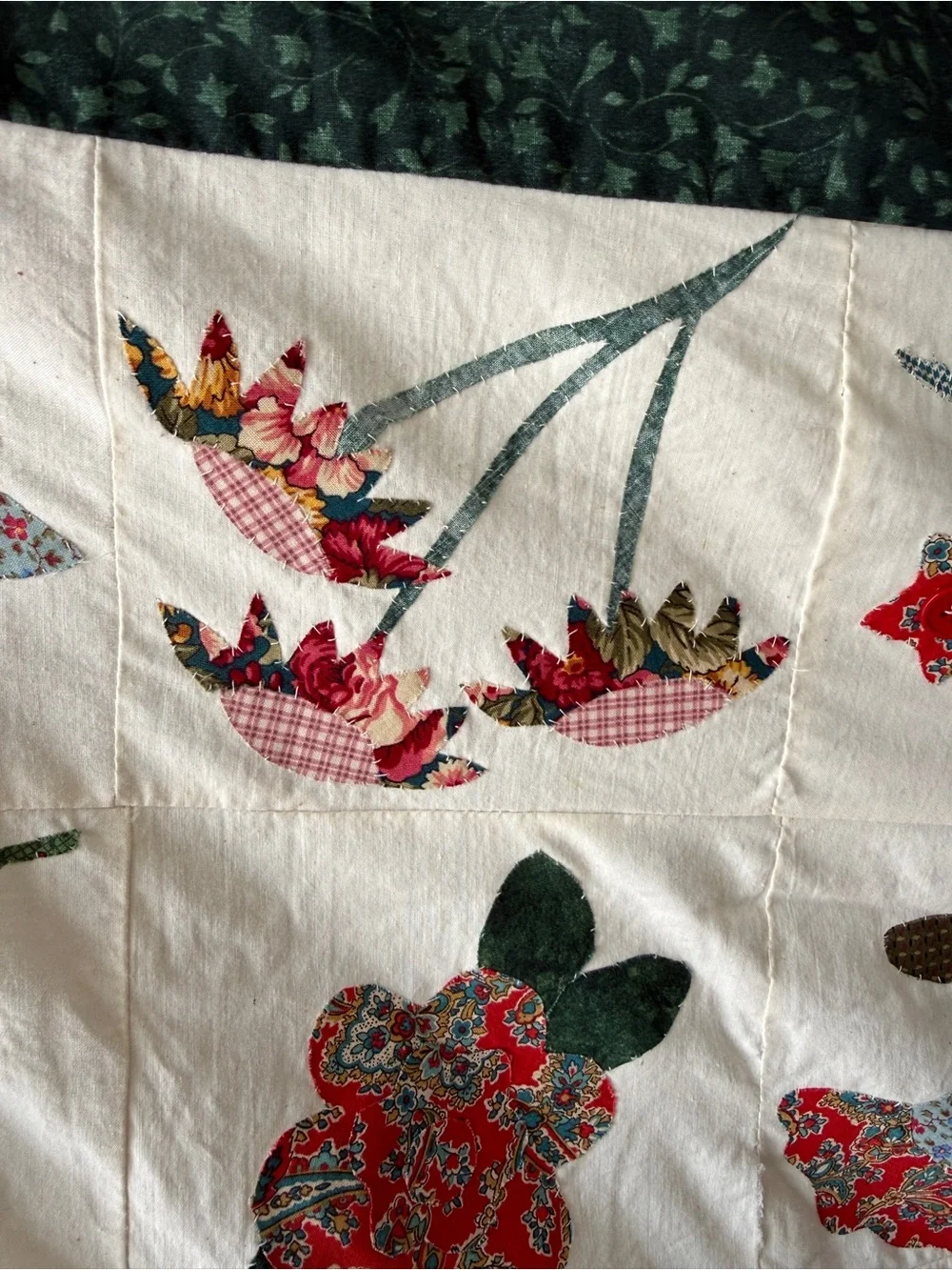 Handmade Floral Applique Quilt 82x83 Dated Winter 2002-03 Folk Art